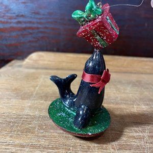 Black Circus Seal Balancing Gift Christmas Holiday Tree Ornament Seal Ornament